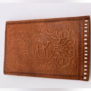 Treasures Of Morocco Wallet Leather Genuine carved Bi-fold Handmade cognac